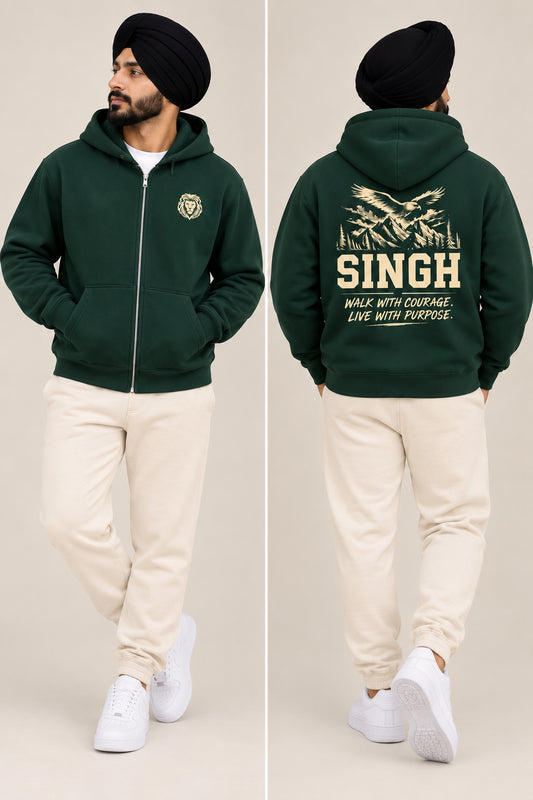 Singh- Walk with Courage || Fleece Full Zip Hoodie