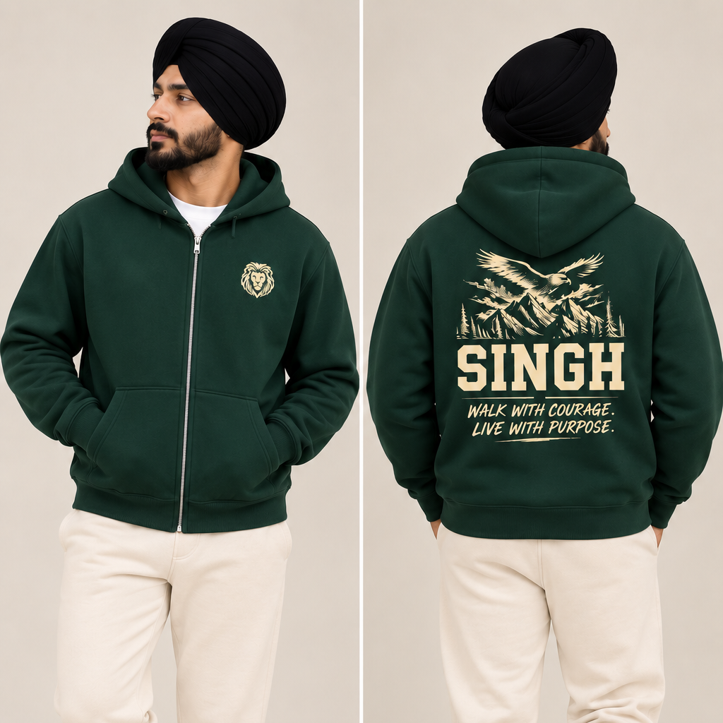 Singh- Walk with Courage || Fleece Full Zip Hoodie